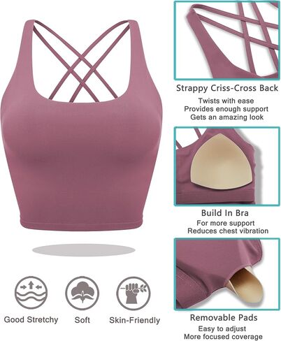 Youloveit Sports Bras for Women Padded Longline Yoga Cami Crop Tank Tops with Built-in Bra in Kuwait