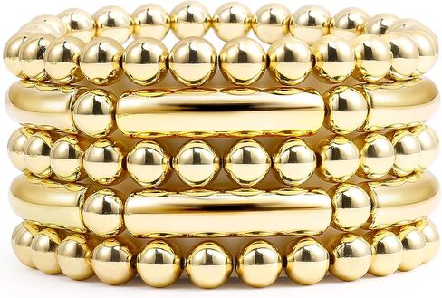 Elegance 11 designs Chunky Gold Beaded Bracelets For Women Bangles Stretch Bead Stackable Plated Trendy Bracelet in Kuwait