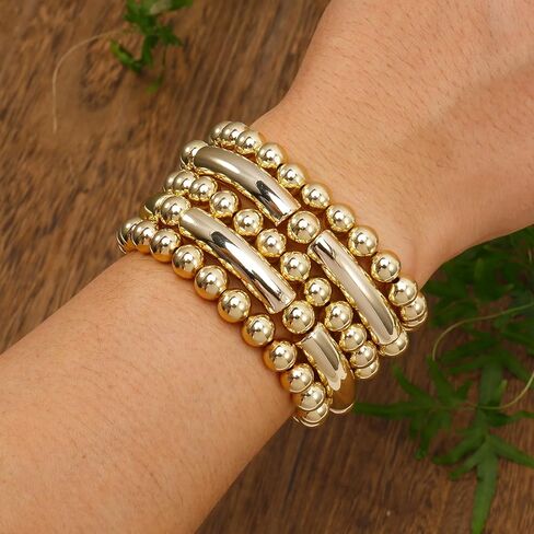 Elegance 11 designs Chunky Gold Beaded Bracelets For Women Bangles Stretch Bead Stackable Plated Trendy Bracelet in Kuwait