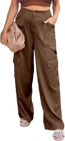 luvamia 2023 Cargo Pants Women Baggy High Waisted Wide Leg Trousers with Pockets Casual Elastic Waist Stretchy Y2K Pants in Saudi Arabia