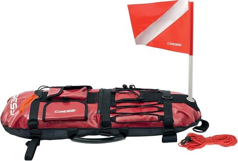 Cressi Spearfishing Signal Board Buoy - Spearguns Holder w/Line & Flag - Pockets, Ring - Designed Quality Since 1946, Red/White/Black in Saudi Arabia