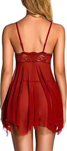Aranmei Women Lingerie Babydoll Sexy Lace Chemise V Neck Sleepwear Nightgown Boudoir Outfits in Saudi Arabia