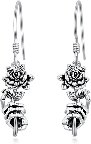 Seiyang Skull Earrings Sterling Silver Skull Rose/Hand/Crown/Cyberpunk/Samurai Drop Earrings for Women Men (with Gift Box) in Kuwait