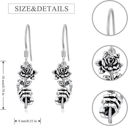 Seiyang Skull Earrings Sterling Silver Skull Rose/Hand/Crown/Cyberpunk/Samurai Drop Earrings for Women Men (with Gift Box) in Kuwait