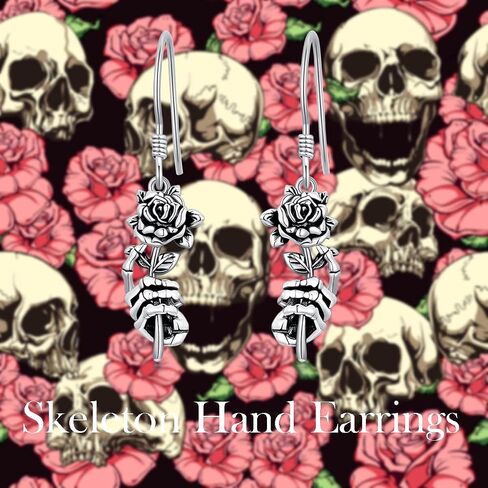 Seiyang Skull Earrings Sterling Silver Skull Rose/Hand/Crown/Cyberpunk/Samurai Drop Earrings for Women Men (with Gift Box) in Kuwait