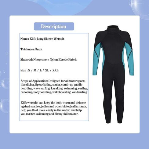 بدلة سباحة Nataly Osmann للأطفال مقاس 3 مم من النيوبرين الحراري بأكمام طويلة للأولاد والبنات والشباب الصغار، بدلات رطبة تحافظ على الدفء بسحاب خلفي للرياضات المائية والغوص وركوب الأمواج والسباحة in Kuwait