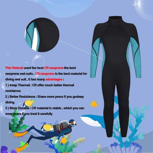 بدلة سباحة Nataly Osmann للأطفال مقاس 3 مم من النيوبرين الحراري بأكمام طويلة للأولاد والبنات والشباب الصغار، بدلات رطبة تحافظ على الدفء بسحاب خلفي للرياضات المائية والغوص وركوب الأمواج والسباحة in Kuwait