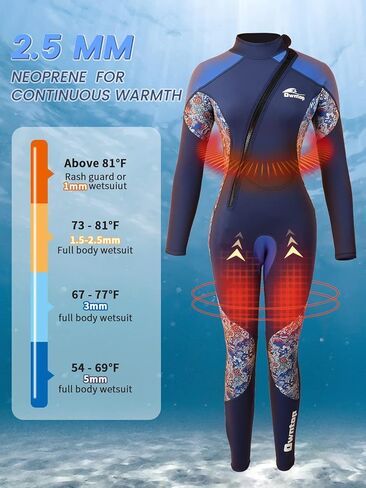 PROTAURI Wetsuit Women 3MM，Thicker Neoprene Diving Suit Front Zip Keep Warm in Cold Water, One Piece Full Body Wetsuits Long Sleeves Swimsuit UV Protection for Surfing/Scuba/Snorkeling/Swimming in Kuwait