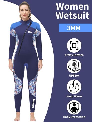 PROTAURI Wetsuit Women 3MM，Thicker Neoprene Diving Suit Front Zip Keep Warm in Cold Water, One Piece Full Body Wetsuits Long Sleeves Swimsuit UV Protection for Surfing/Scuba/Snorkeling/Swimming in Kuwait