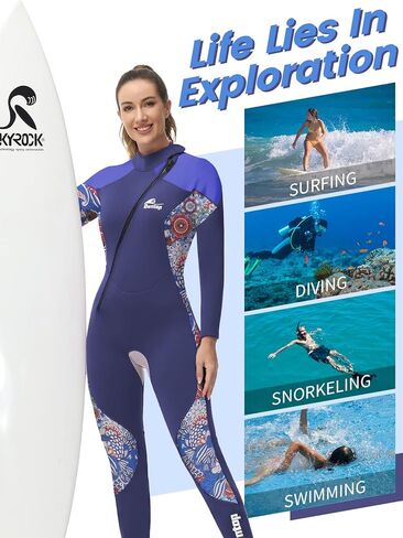 PROTAURI Wetsuit Women 3MM，Thicker Neoprene Diving Suit Front Zip Keep Warm in Cold Water, One Piece Full Body Wetsuits Long Sleeves Swimsuit UV Protection for Surfing/Scuba/Snorkeling/Swimming in Kuwait