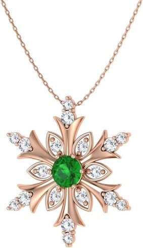Diamondere Natural and Certified Gemstone and Diamond Snowflake Necklace in 14k Solid Gold | 0.20 Carat Pendant with Chain in Saudi Arabia