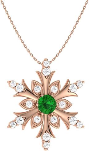 Diamondere Natural and Certified Gemstone and Diamond Snowflake Necklace in 14k Solid Gold | 0.20 Carat Pendant with Chain in Saudi Arabia
