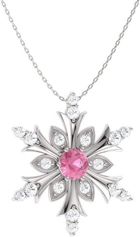 Diamondere Natural and Certified Gemstone and Diamond Snowflake Necklace in 14k Solid Gold | 0.20 Carat Pendant with Chain in Saudi Arabia