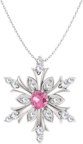 Diamondere Natural and Certified Gemstone and Diamond Snowflake Necklace in 14k Solid Gold | 0.20 Carat Pendant with Chain in Saudi Arabia