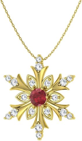Diamondere Natural and Certified Gemstone and Diamond Snowflake Necklace in 14k Solid Gold | 0.20 Carat Pendant with Chain in Saudi Arabia