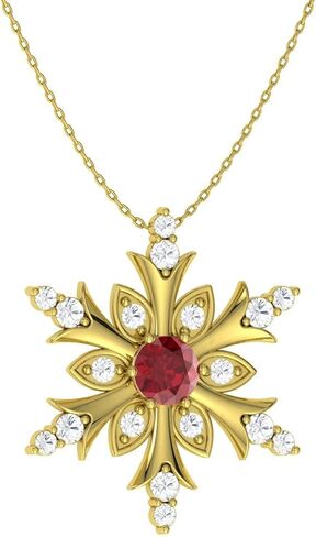Diamondere Natural and Certified Gemstone and Diamond Snowflake Necklace in 14k Solid Gold | 0.20 Carat Pendant with Chain in Saudi Arabia