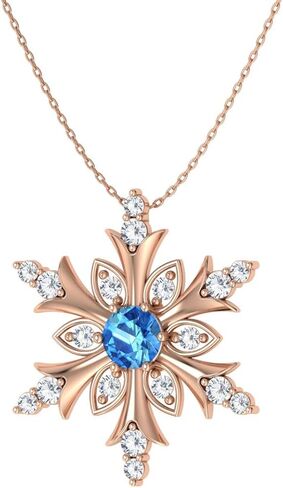 Diamondere Natural and Certified Gemstone and Diamond Snowflake Necklace in 14k Solid Gold | 0.20 Carat Pendant with Chain in Saudi Arabia