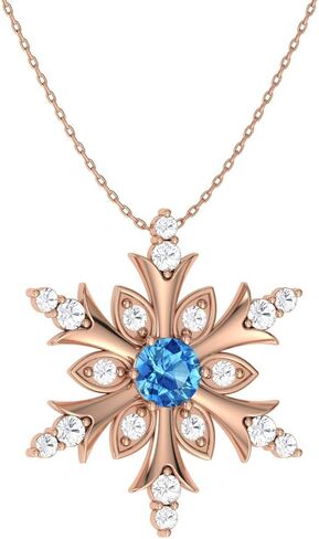Diamondere Natural and Certified Gemstone and Diamond Snowflake Necklace in 14k Solid Gold | 0.20 Carat Pendant with Chain in Saudi Arabia