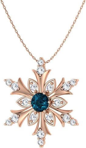 Diamondere Natural and Certified Gemstone and Diamond Snowflake Necklace in 14k Solid Gold | 0.20 Carat Pendant with Chain in Saudi Arabia