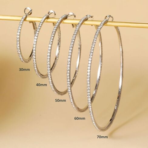 PRETOLE 3 Pairs 925 Sterling Silver Hoops Earrings for Women, Sterling Silver Large Rhinestone Hoop Earrings with Cubic Zirconia Lightweight Hypoallergenic Big Sterling Silver Earrings Set for Women in Kuwait