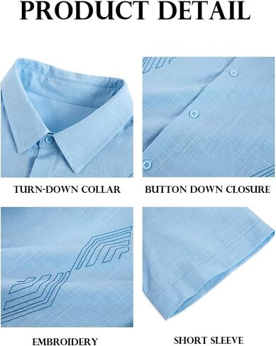 قميص Makkrom الرجالي Guayabera الكوبي بأكمام قصيرة وأزرار سفلية، قمصان كاجوال صيفية للشاطئ in Kuwait