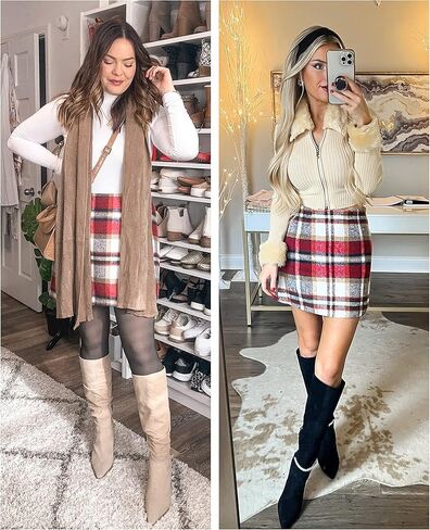 تنانير UANEO منقوشة للنساء تنورة قصيرة منقوشة بخصر عالٍ للخريف in Kuwait