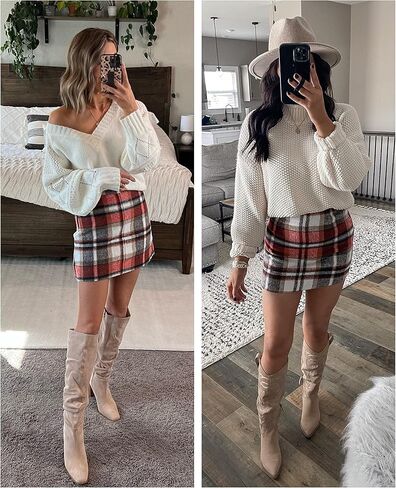 تنانير UANEO منقوشة للنساء تنورة قصيرة منقوشة بخصر عالٍ للخريف in Kuwait