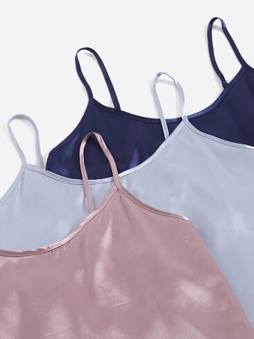 GORGLITTER Women's 3 Sets Silk Satin Pajamas Set Sleeveless V Neck Crop Cami Top and Shorts Set Sleepwear Loungewear in Kuwait