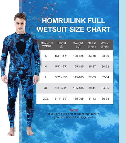 Homruilink Men's Spearfishing Wetsuits,3MM Camouflage One Piece Neoprene Diving Suit/Two-Pieces Hooded Snorkeling Suit for Freediving Snorkeling Swimming Full Wetsuit in Kuwait