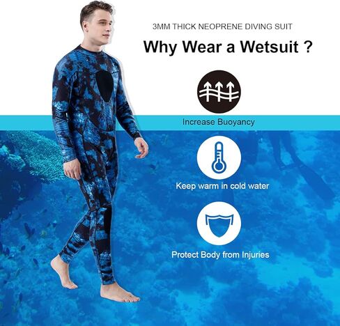Homruilink Men's Spearfishing Wetsuits,3MM Camouflage One Piece Neoprene Diving Suit/Two-Pieces Hooded Snorkeling Suit for Freediving Snorkeling Swimming Full Wetsuit in Kuwait