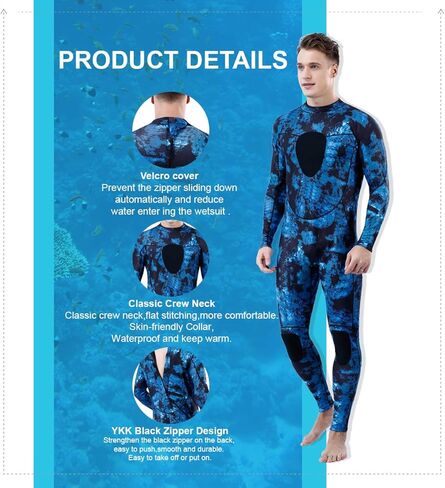 Homruilink Men's Spearfishing Wetsuits,3MM Camouflage One Piece Neoprene Diving Suit/Two-Pieces Hooded Snorkeling Suit for Freediving Snorkeling Swimming Full Wetsuit in Kuwait