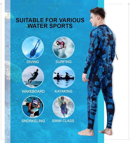 Homruilink Men's Spearfishing Wetsuits,3MM Camouflage One Piece Neoprene Diving Suit/Two-Pieces Hooded Snorkeling Suit for Freediving Snorkeling Swimming Full Wetsuit in Kuwait