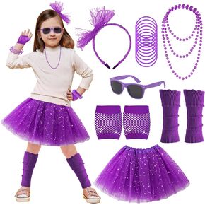 TraLxwee 80s Outfit for Kids, 80s Costumes Accessories for Kids, 80s Outfits for Girls Cosplay 1980s Theme Retro Party