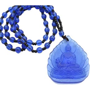 قلادة ليو لي من الزجاج الصيني الأزرق المنحوت على شكل بوذا الطب محظوظ فينغ شوي للحماية المعلقة، ليو لي، بدون احجار كريمة, ليو لي, لا أحجار كريمة in Kuwait