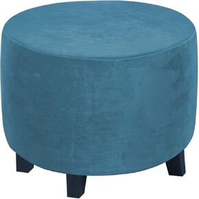 GAMUKAI Round Ottoman Slipcover Ottoman Covers Footstool Protector Covers Storage Stool Plush Velvet Stretch with Elastic Bottom (White, Medium) in Kuwait