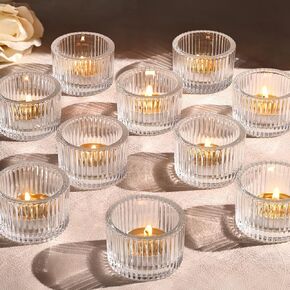 Tealight Candle Holder Set of 12, Clear Small Votive Candle Holders for Table Centerpiece, Glass Tea Light Candles Holder for Party&Home,Christmas, Wedding Decor(2''Dia*1.4''H)