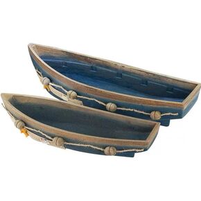 Konjouror Wooden Boat Tray Display, 2 Pack Blue Boat Model Decoration, Nautical Beach Ocean Decor in Saudi Arabia