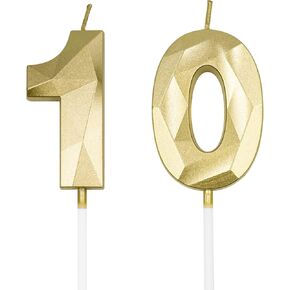 10th Birthday Candles for Cake, Silver Number 10 3D Diamond Shaped Candle Birthday Decorations Party Supplies for Girls or Boys in Kuwait