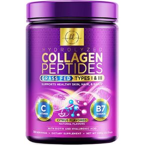 مسحوق ببتيدات الكولاجين مع حمض الهيالورونيك والبيوتين، مسحوق الكولاجين المتحلل من الأعشاب للنساء (النوع الأول والثالث) لدعم الشعر والبشرة والأظافر والمفاصل، ومكملات الكولاجين - 30 وجبة in Kuwait