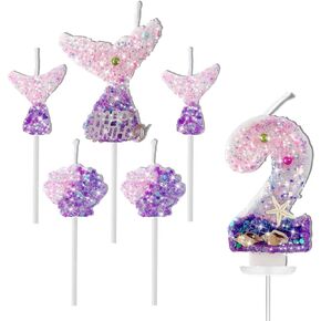 6Pcs Number Birthday Candles Mermaid Birthday Candle Birthday Cake Candles 6 Number Candles Mermaid Birthday Candle Number Birthday Candles (6th)