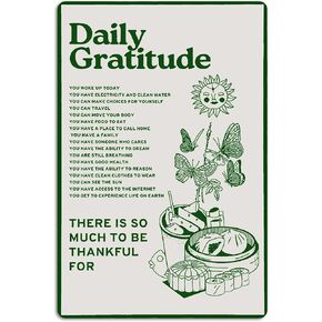 Fmcmly Daily Gratitude Inspirational Metal Tin Sign Green Boho Room Aesthetic Decoration Home Kitchen Office Bedroom Cafes Wall Decor 8x12 Inch in Kuwait