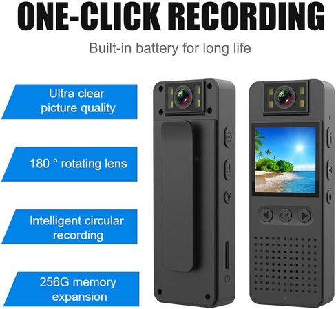 Body Camera, Police Body Cam Video Full HD 1080P, 256G Max Memory, Premium Body Cams for Enforcement,Security,Guard,Home,Outdoor,Travel,Camping,Cycling, with 128G Super high-Speed Card in Kuwait