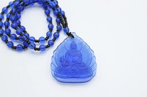 قلادة ليو لي من الزجاج الصيني الأزرق المنحوت على شكل بوذا الطب محظوظ فينغ شوي للحماية المعلقة، ليو لي، بدون احجار كريمة, ليو لي, لا أحجار كريمة in Kuwait