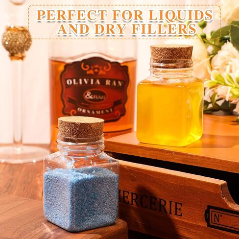 Tanlade 100 Pcs 2 oz Plastic Sand Art Bottles with Cork Stoppers Clear Mini Jars Square Shape Mini Vial Potion Bottles for Gift Favors, Spices, Herbs, Glitter, DIY Arts Party Favors in Kuwait