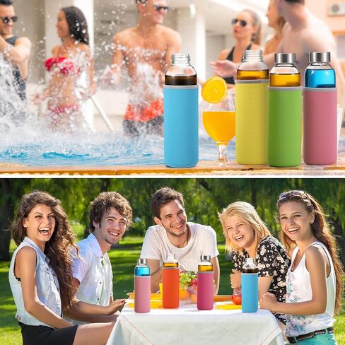 Vesici 12 Set 18 oz Clear Glass Water Bottles, Reusable Glass Juicing Bottles with Colorful Protection Sleeve and Stainless Steel Leak Proof Lids for Milk Smoothie Juice Beverage Tea in Kuwait