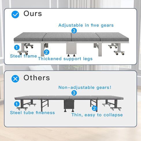 سرير قابل للطي مع مرتبة للبالغين من PODINAH، سرير ضيوف محمول قابل للطي مع 5 أوضاع مسند ظهر قابل للتعديل، سرير متدحرج بإطار فولاذي مقوى قابل للطي، مثالي للمكتب والمهاجع والتخييم in Kuwait