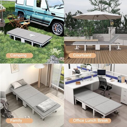 سرير قابل للطي مع مرتبة للبالغين من PODINAH، سرير ضيوف محمول قابل للطي مع 5 أوضاع مسند ظهر قابل للتعديل، سرير متدحرج بإطار فولاذي مقوى قابل للطي، مثالي للمكتب والمهاجع والتخييم in Kuwait