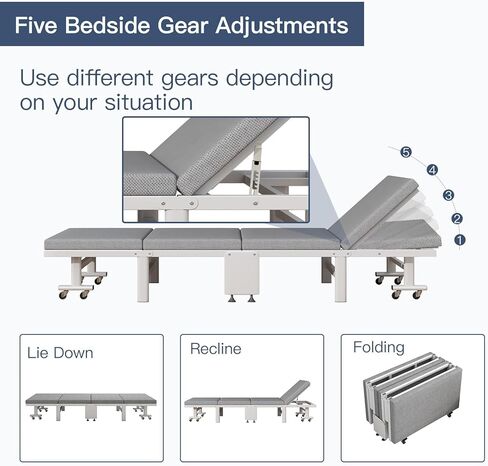 سرير قابل للطي مع مرتبة للبالغين من PODINAH، سرير ضيوف محمول قابل للطي مع 5 أوضاع مسند ظهر قابل للتعديل، سرير متدحرج بإطار فولاذي مقوى قابل للطي، مثالي للمكتب والمهاجع والتخييم in Kuwait