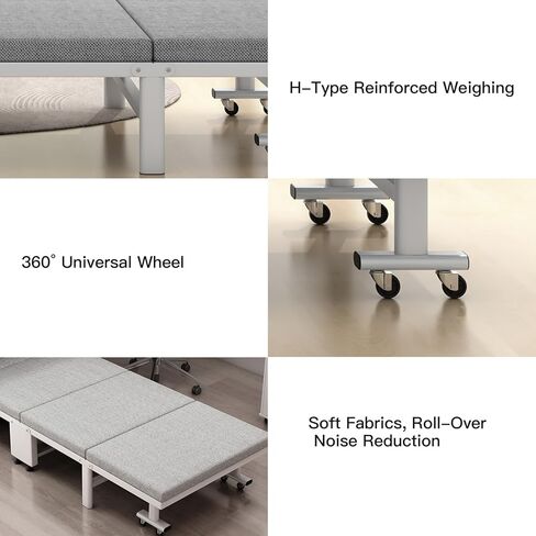 سرير قابل للطي مع مرتبة للبالغين من PODINAH، سرير ضيوف محمول قابل للطي مع 5 أوضاع مسند ظهر قابل للتعديل، سرير متدحرج بإطار فولاذي مقوى قابل للطي، مثالي للمكتب والمهاجع والتخييم in Kuwait