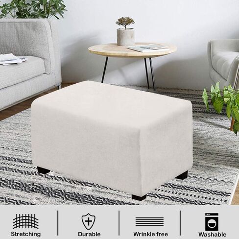 VIENLOVE مستطيل الشكل العثماني أغطية حماية لمسند القدمين من جلد الغزال الفاخر تمتد مع قاعدة مرنة تتميز بنسيج قابل للغسل في الغسالة (عاجي، حجم كبير جدًا) in Kuwait